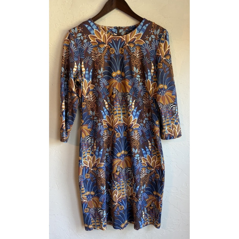 J McLaughlin Sophia Dress L Safari Print Catalina Cloth Preppy Resort Maximalist